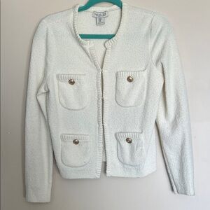 Rachel Zoe White Knit Cardigan with Gold Accents